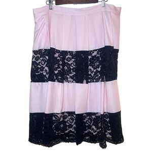 NWT Eloquii Pink Black Lace Overlay A-line Lined Tiered Skirt 20W